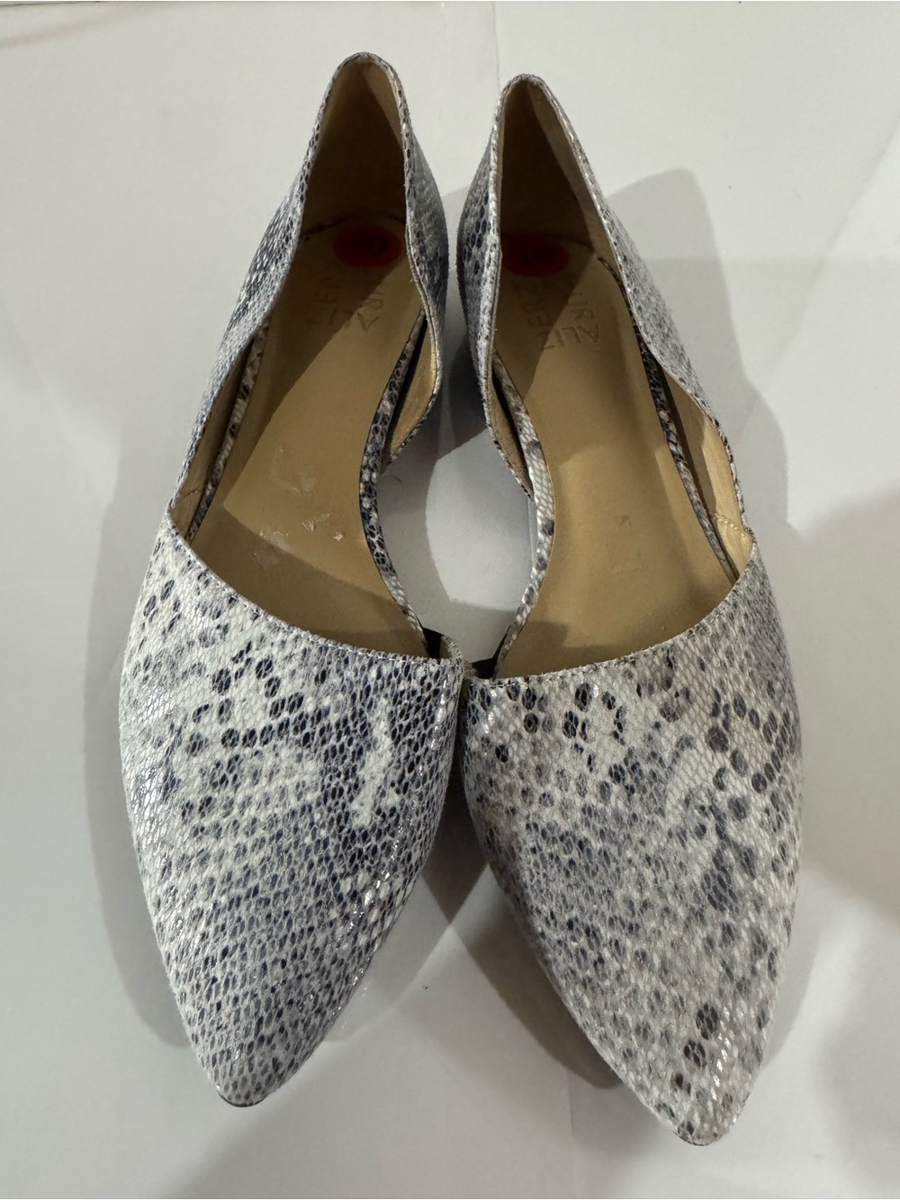 Naturalizer White Snake-Print Pointed D'Orsay Flats Size 10M